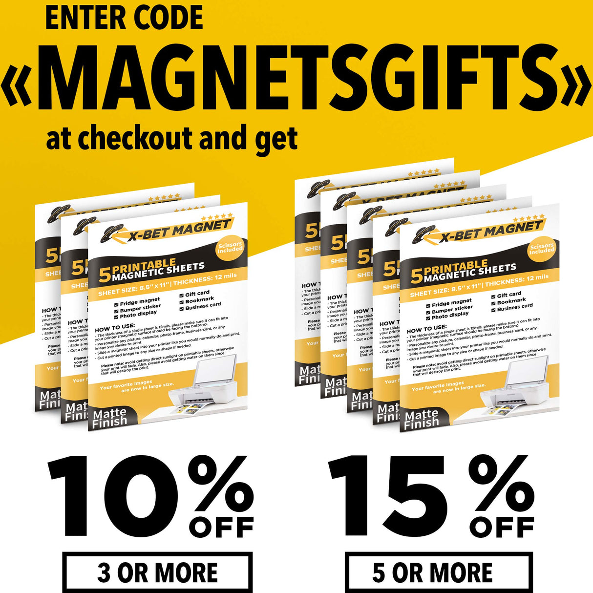 Inkjet-Optimized Printable Magnetic Sheets - 8.5x11 Magnet Paper for DIY Stickers, Decorations, Labels - Easy to Print, Cut & Create Your Own Magnets (Matte, 5pcs) X-bet MAGNET