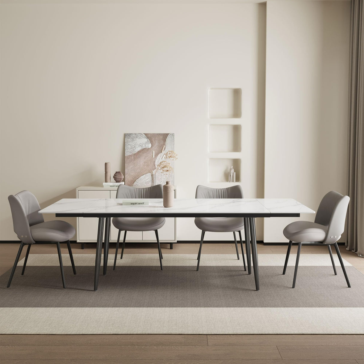 Extendable Dining Table (62.9" to 94.4") for 6 to 10 - Modern Rectangular Sintered Stone Table with High Hardness and Easy Maintenance - Stylish White NessCarsti