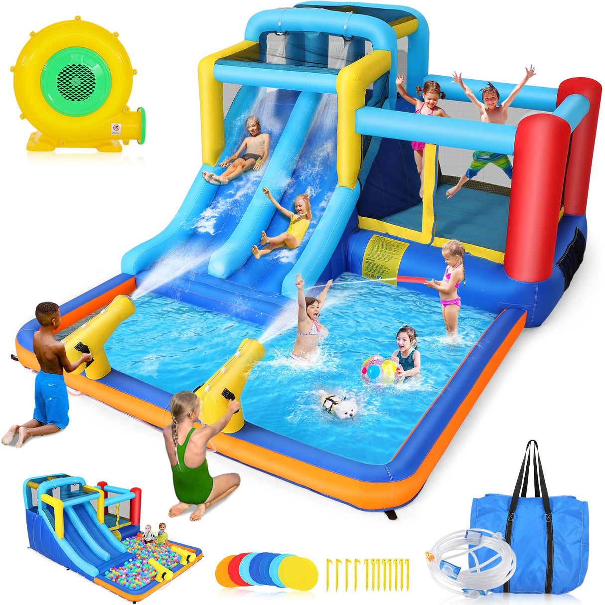 Whubefy 15x9.95Ft Bounce House Water Slide Park for Kids 3-6, Inflatable Water Slide Bouncy House with Slide,Big Pool,Bouncer Area,Blower, Blow Up Water Slides Jump Castle for Big Kids 8-12 Backyard Whubefy