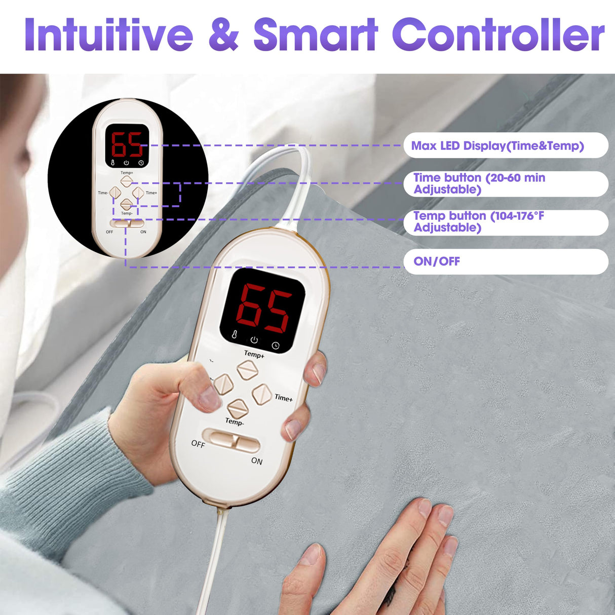 Sleeves Design Far-Infrared Sauna Blanket Fast Heating with Digital Control, Intelligent Remote Control 110V Pain Relief Detox Sauna Bed JKIUI