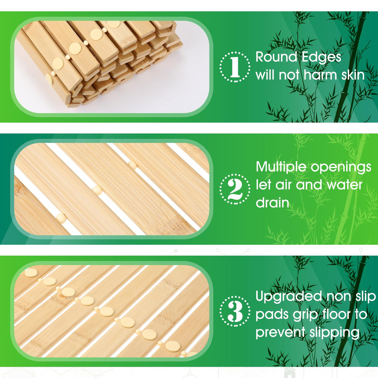 Bamboo Bath Mat Large Long Wood Bath Mat,16x48 Inch Non Slip Bamboo Shower Floor Mat Wooden Bathroom Mat for Bathtub,Spa,Door,Sauna or Outdoor (Natural Slat) Zoryllic