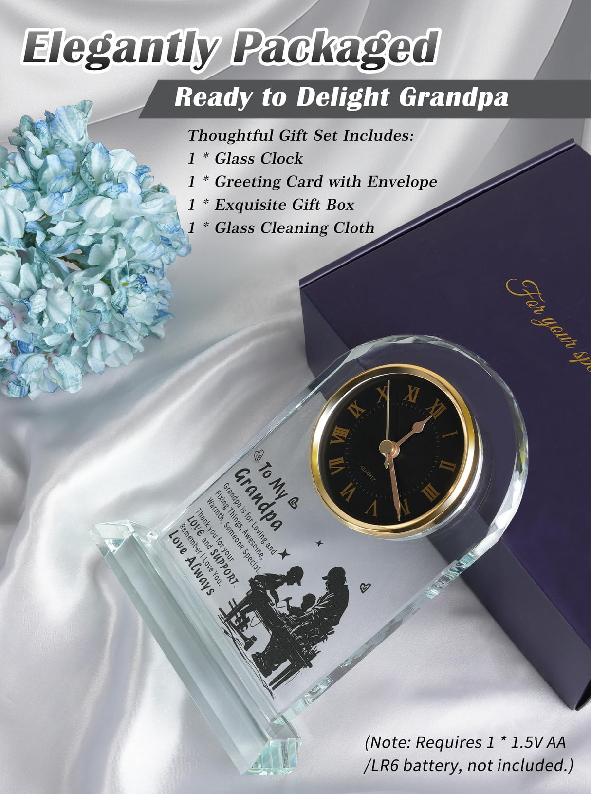 WINTAIM Grandpa Glass Clock Gift from Granddaughter or Grandson - Unique Grandfather Clock Gift Ideas for Great Grandpa Birthday, Christmas, Thanksgiving WinTaim