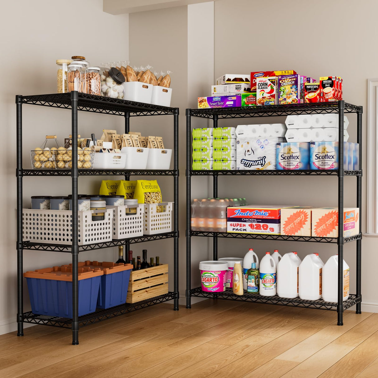 SINGAYE 4 Garage Heavy Duty Shelving Unit Kitchen Pantry Close Home Organizers and Storage Bathroom Shelf Laundry Room Organization Industrial Book Metal Wire Adjustable Shelves SINGAYE