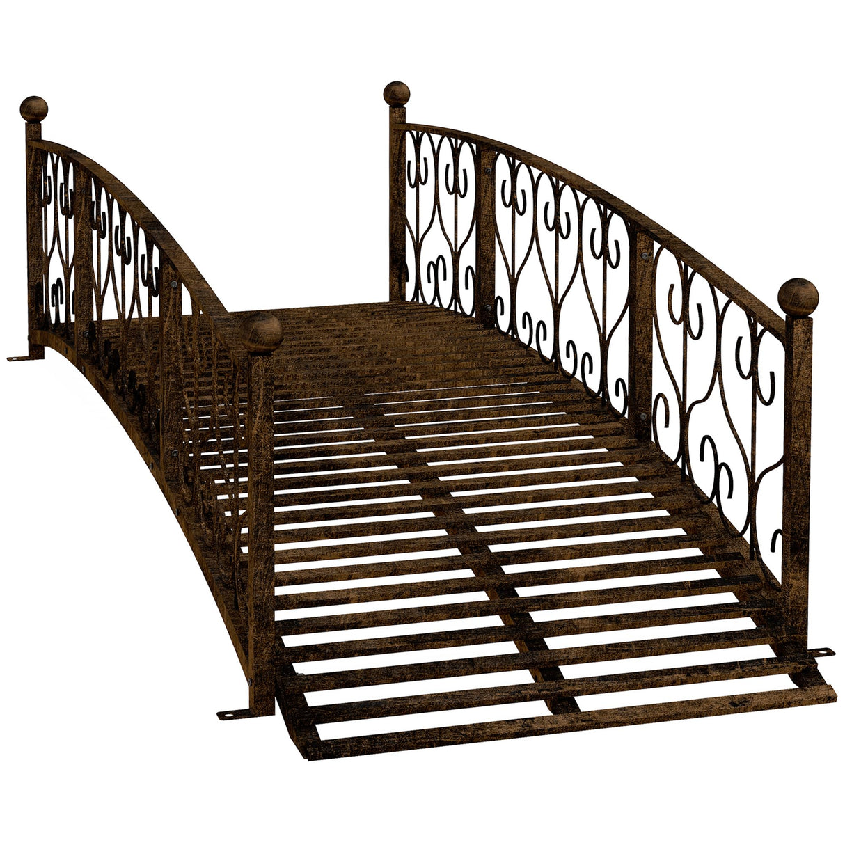 Outsunny 7' Metal Arch Garden Bridge with Safety Siderails, Decorative Arc Footbridge with Delicate Scrollwork S Motifs for Backyard Creek, Stream, Fish Pond, Bronze Outsunny