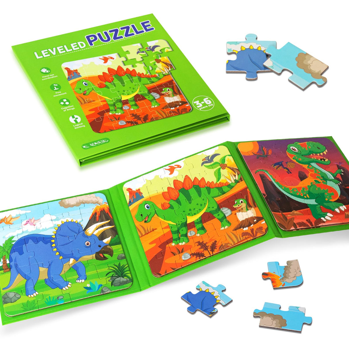 Nattork Magnetic Puzzle Book for Toddlers 3-6 Girls Boys,Travel Puzzles Game for Kids Ages 3-6,Learning Magnet with Fun for 3 4 5 6 Years Old Children Boys Girls Dinosaur Nattork