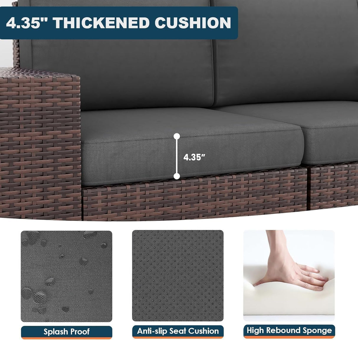 VONZOY 5 Piece Patio Furniture Set with Fire Pit Table, Outdoor Sectional Conversation Sets Brown Wicker Rattan Sectional Sofa for Patio Garden Backyard, 4'' Thickened Cushion Dark Grey VONZOY