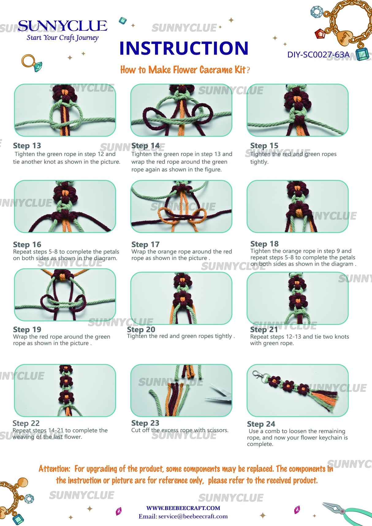 SUNNYCLUE 6 Sets Keychain Making Kits Macrame Keychain Kit Daisy Flower Keychain with Instruction Boho Tassel Keychains Flowers Macrame Kits for Beginners Adults Handbags DIY Hanging Ornament Decor SUNNYCLUE