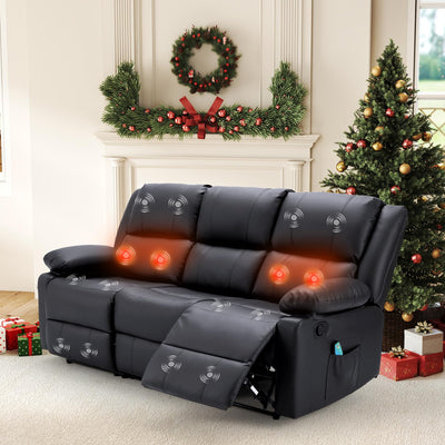 YODOLLA Recliner Couch with Massage&Heat Function, Wall Hunger Reclining Sofa Manual Faux Leather RV Sofa Couch, Home Theater Seating, Black