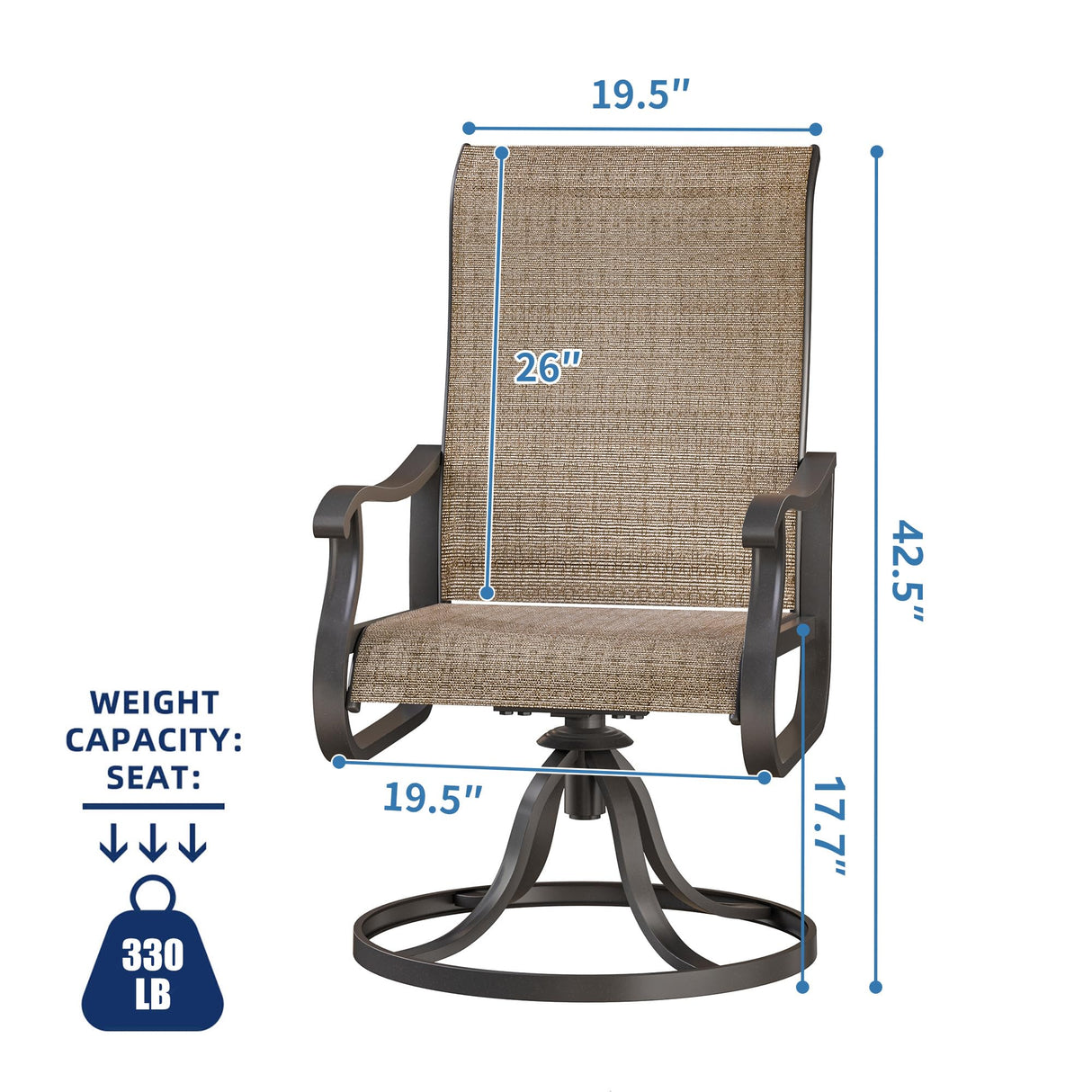 VONZOY Patio Swivel Chairs Set of 2, Outdoor Dining Chairs with High Back, All-Weather Swivel Rocker Chair for Lawn, Porch or Garden (Brown) VONZOY