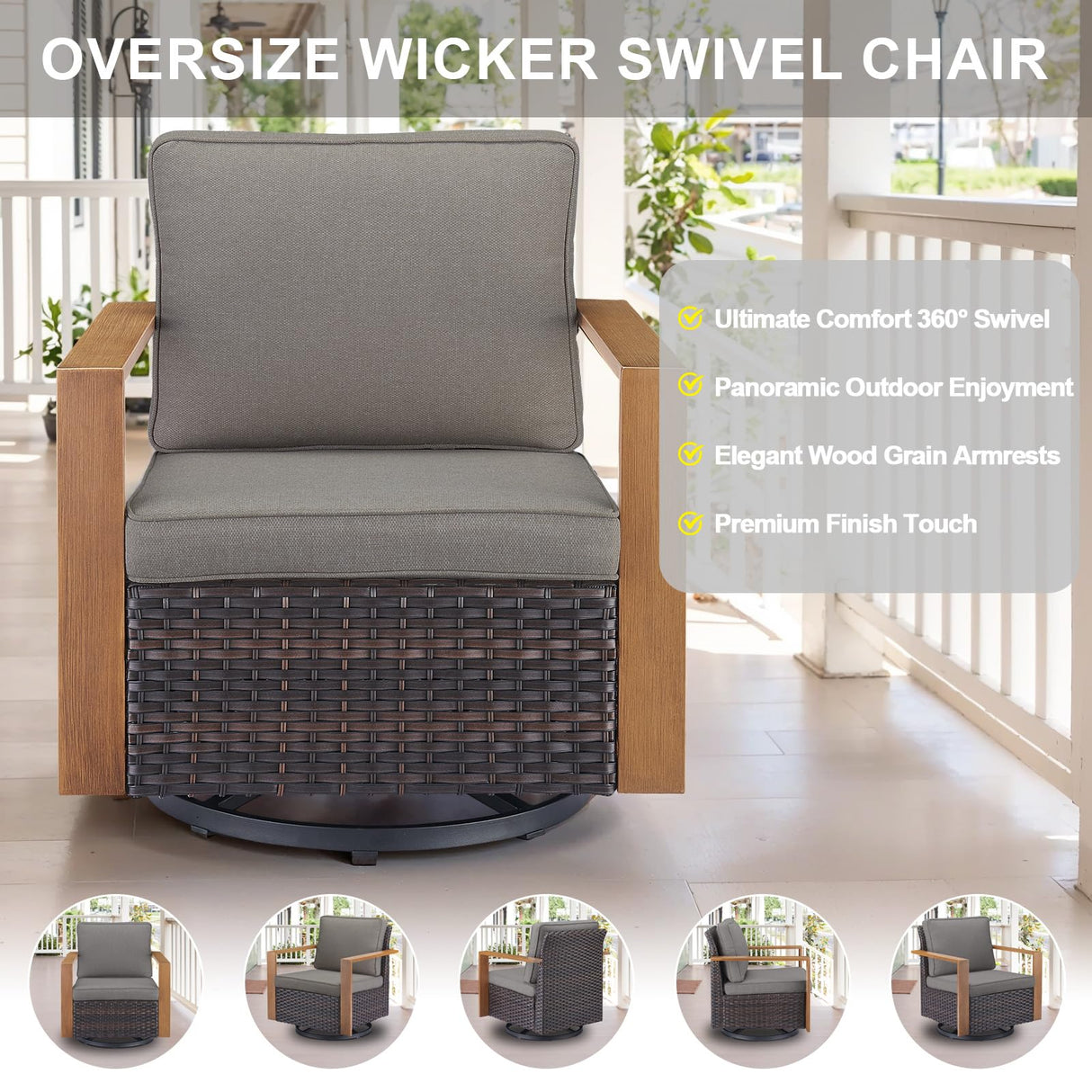 6 Piece Outdoor Patio Furniture Set with Propane Fire Pit Table, Wicker Patio Conversation Set with 2 Swivel Rocker Chairs Rattan Sofa and Removable 4" Thick Cushions for Deck Backyard Belord