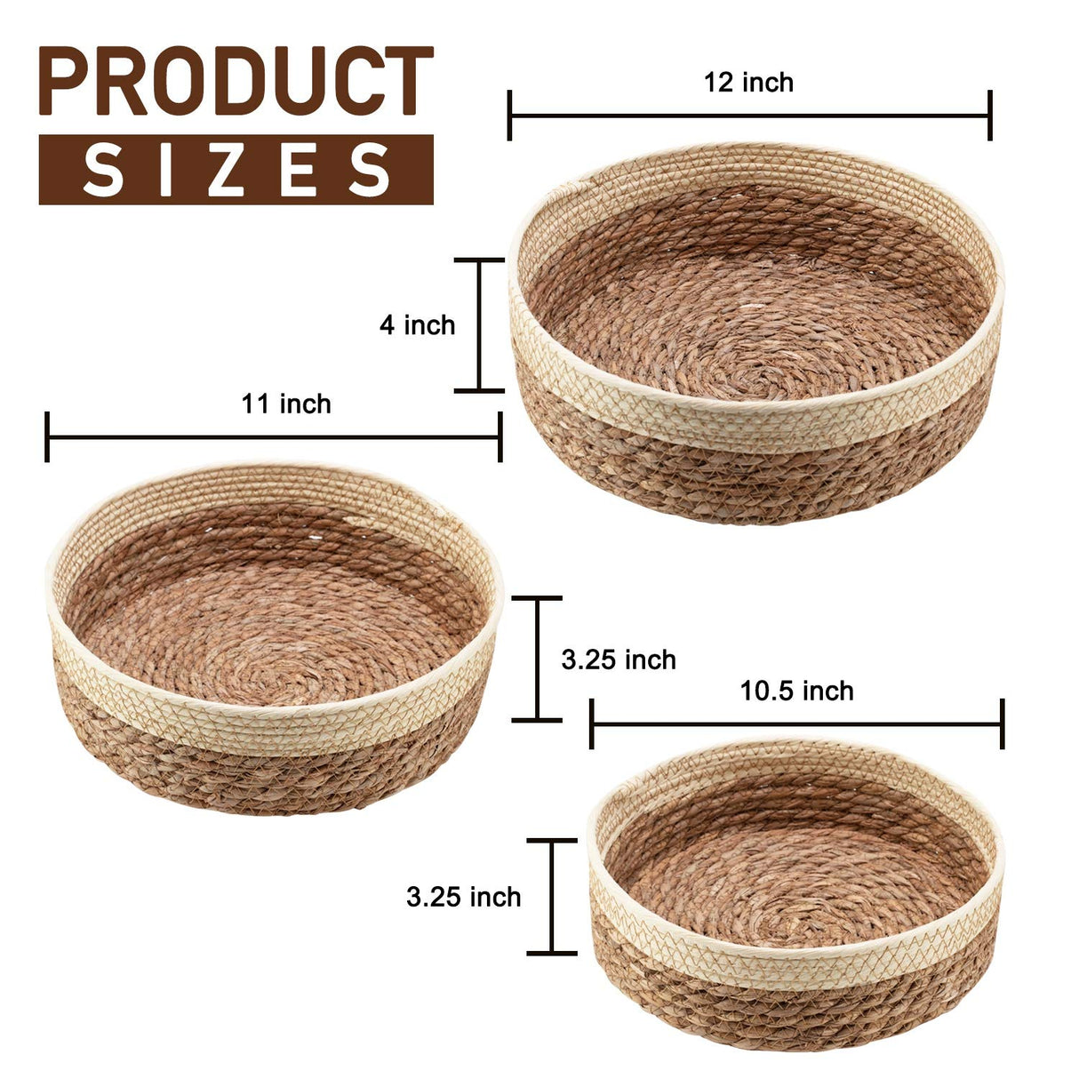 Round Rattan Baskets Set for Organizing Wicker Storage Basket for Fruit, Bread Serving Decorative Gift Baskets Empty, Countertop Baskets for Pantry and Bathroom Unistyle