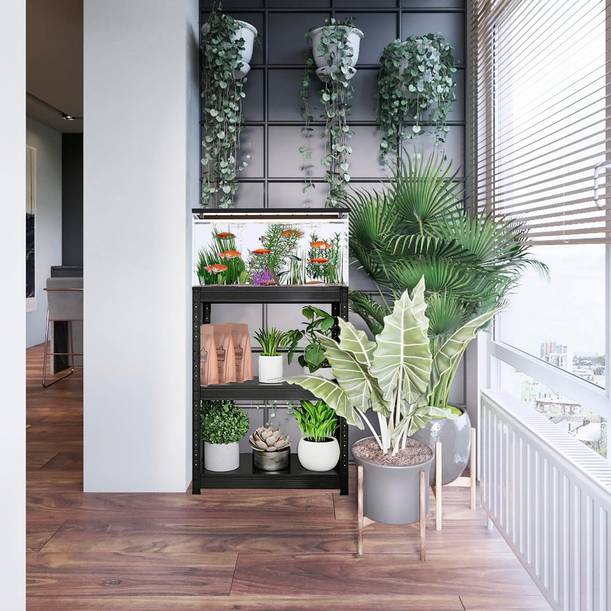 20 Gallon Fish Tank Stand, Metal Aquarium Rack for Fish Tank, Reptile Tank Stand with Cabinet, Length and Height Adjustable, Bookshelf & Storage Shelves with Pegboards for Home Office (2 tier/22.4in) GFFQLXHT