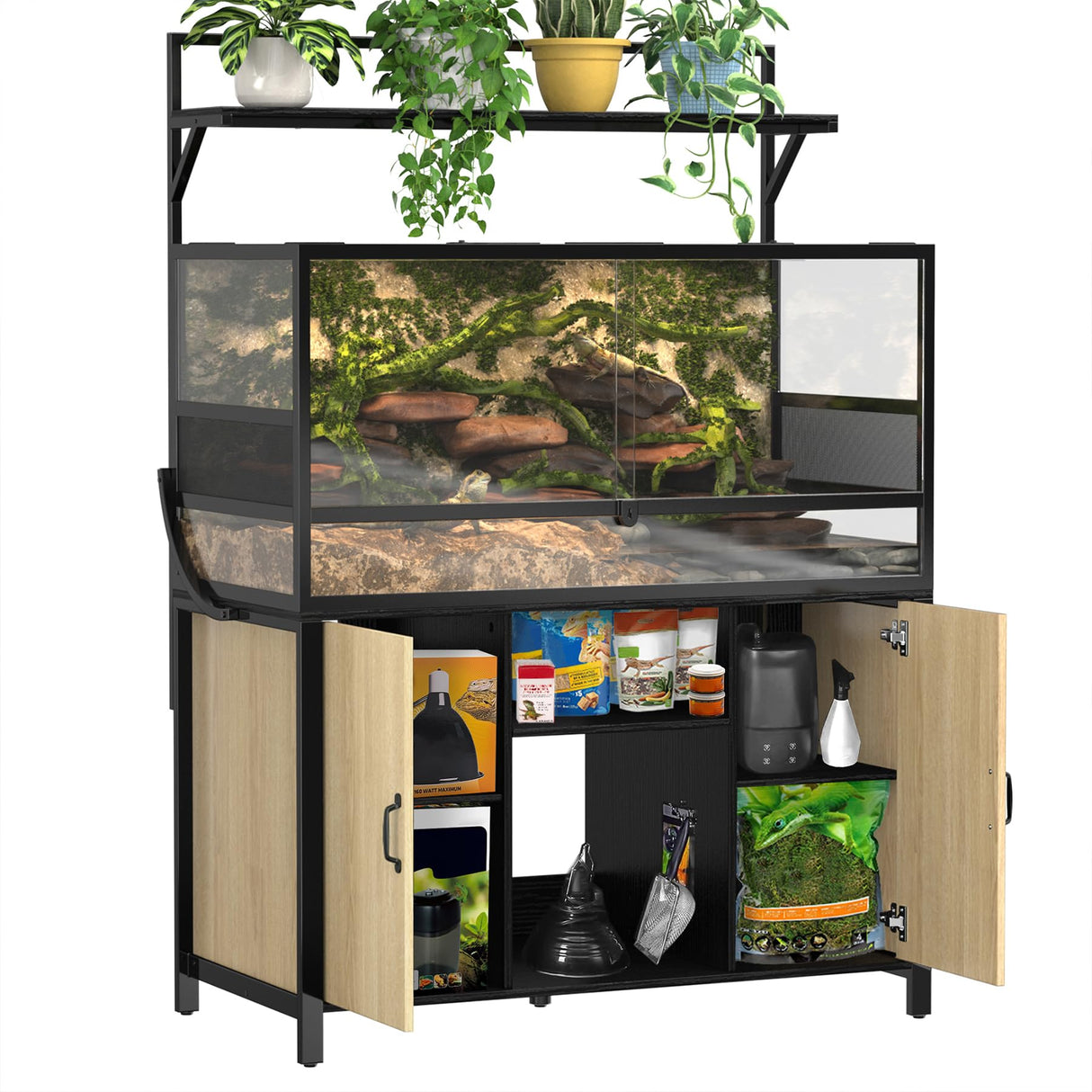 GDLF Reptile Tank Stand Terrarium Stand with Cabinet for Accessories Storage 48" X 24" Tabletop Fits up to 120 Gallon Bearded Dragon Tank, Reptile Terrarium,turtle tank,Natural Wood Color GDLF