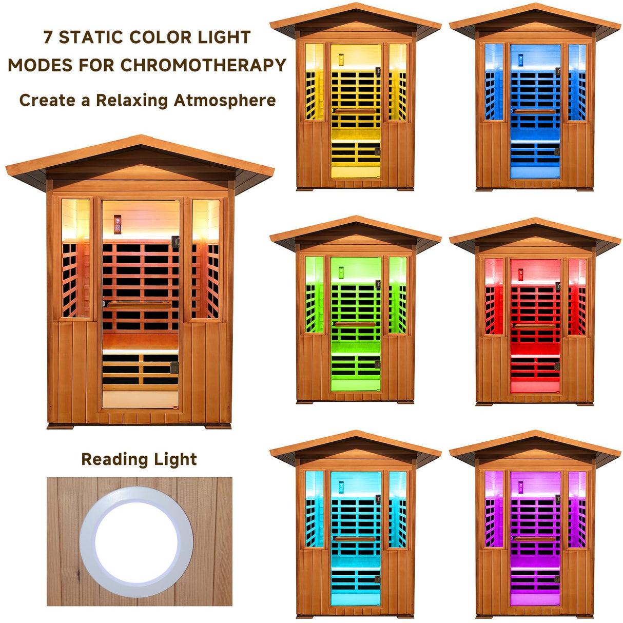 Outdoor Sauna 2 Person Sauna Outdoor Infrared Sauna 2-Person for Home 1800w Outdoor Saunas for Home Canadian Hemlock and Red Cedar Wood Sauna Outdoor Two Person Far Infrared Sauna Low EMF for Backyard RIGO