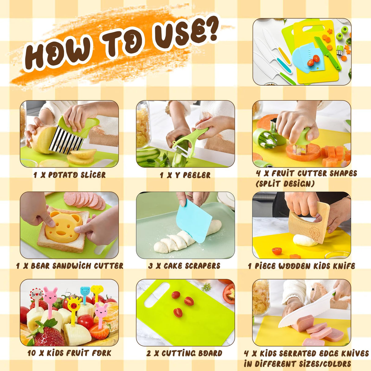 27 Pcs Montessori Kitchen Tools for Toddlers, Kids Knives for Real Cooking Safe Knife Set Include Toddler Cutting Boards Sandwich Cutters Peeler for Birthday Tools for Age 2-10 Year Old Girl Boy LURVUO