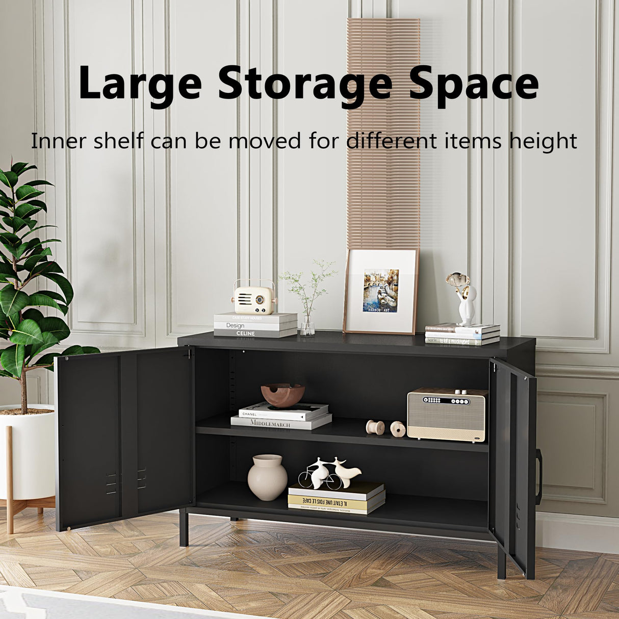 Elitehouse 2 Door Metal Accent Cabinet,Black Metal Storage Cabinet with Adjustable Shelf,2-Tier Office Cabinet,Multipurpose Metal Locker Storage Cabinet for Office Home,Music Studio Elitehouse