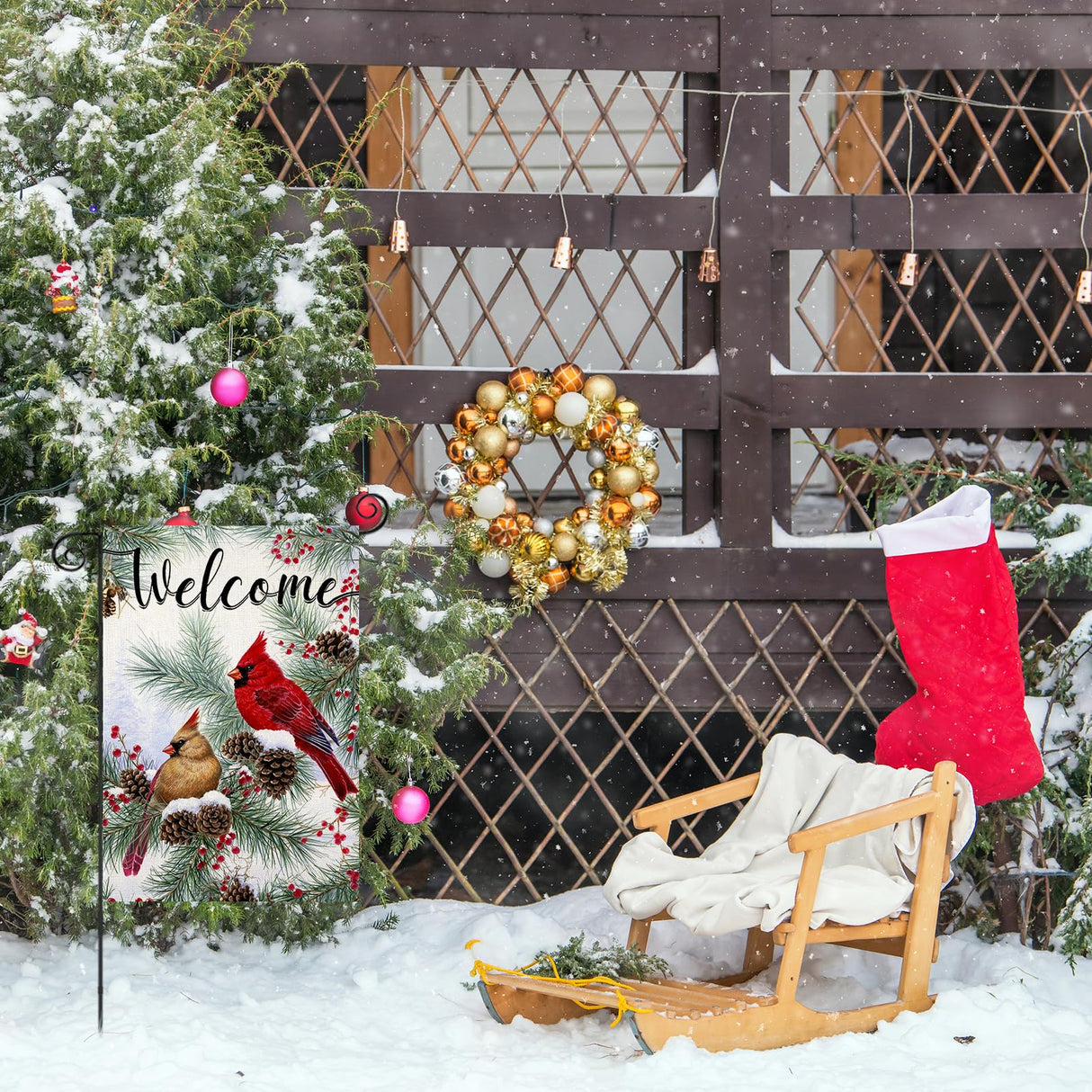 EKOREST Welcome Christams Garden Flags for Outside Decoration, Cardinal Pine Twigs Berry Small Yard Flag, Seasonal Farmhouse Winter Xmas Holiday Outdoor Decor 12x18 Inch Vertical Double Sided EKOREST