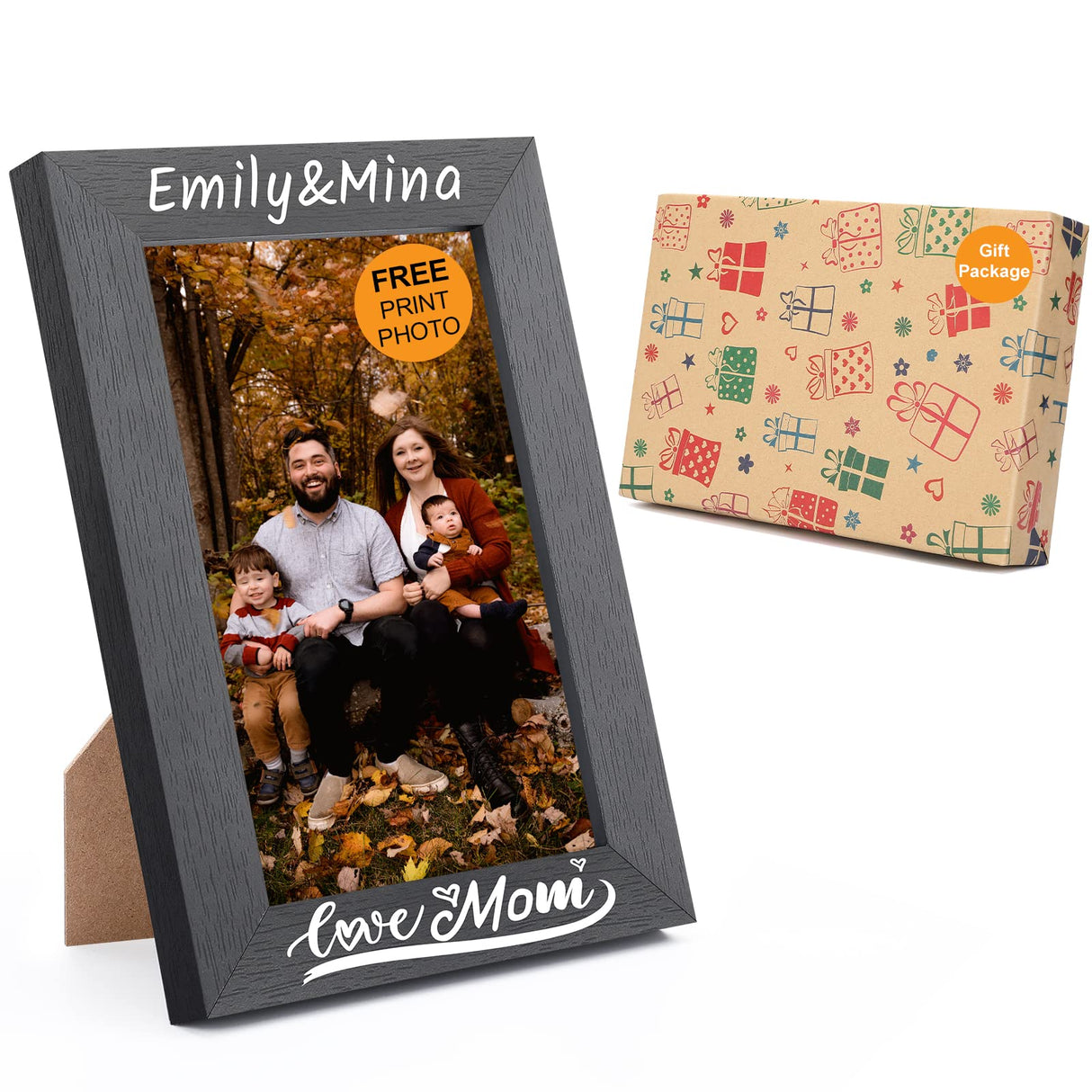 Personalized Picture Frame, Custom Picture Frames, Wooden Customized Photo Frame, Hanging/Tabletop Engraved Picture Frame, Personalized Add Your Custom Text Photo Picture Frame (4x6-Inch) Pesccygne
