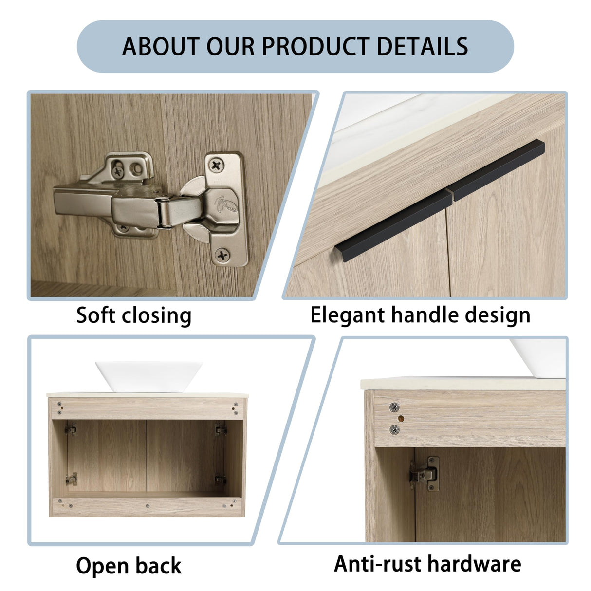 72 Inch Floating Bathroom Vanity, 72" Bathroom Vanity with Sink, Modern Double Sink Vanity Combo,White Oak Wall Mounted Cabinet Set with Open Storage Shelf WoodArtSupply