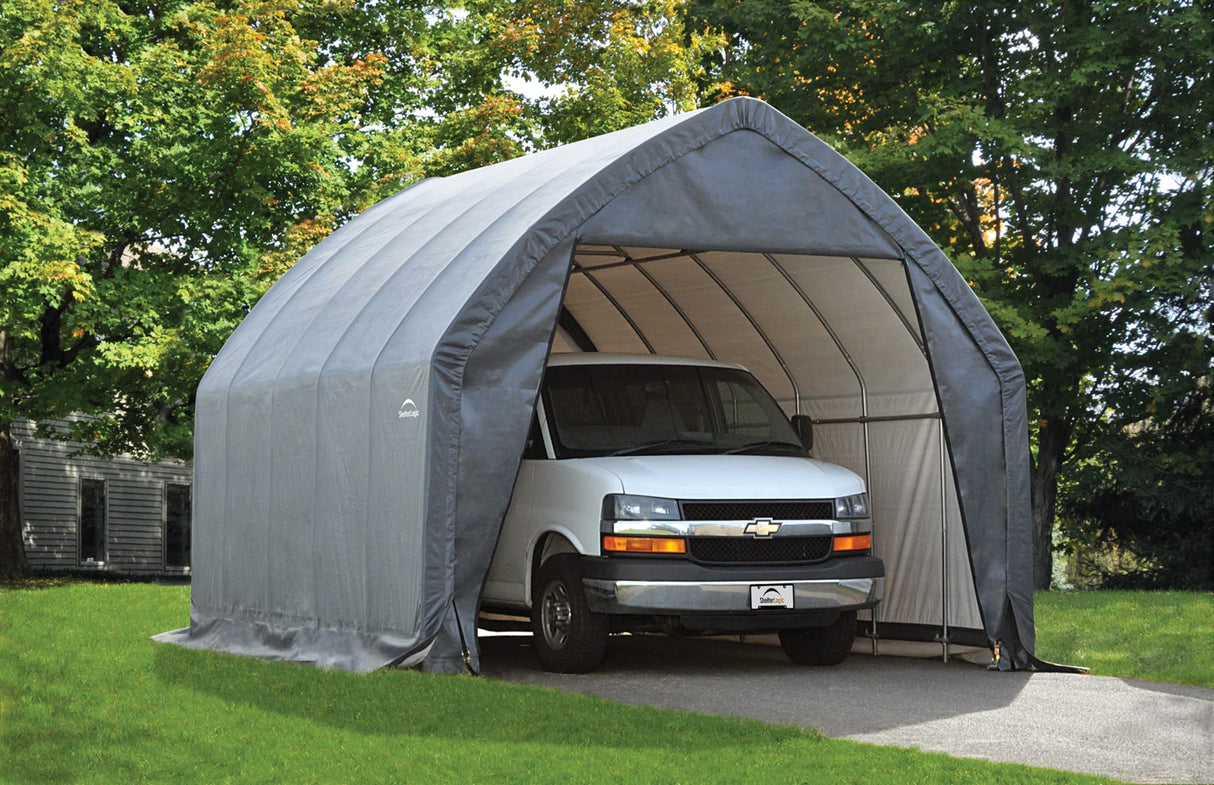 ShelterLogic Garage-in-a-Box Portable Outdoor Garage for SUV and Full-Size Trucks, All-Season Car Canopy Carport with Alpine Style Roof, 13' x 20' x 12', Gray ShelterLogic