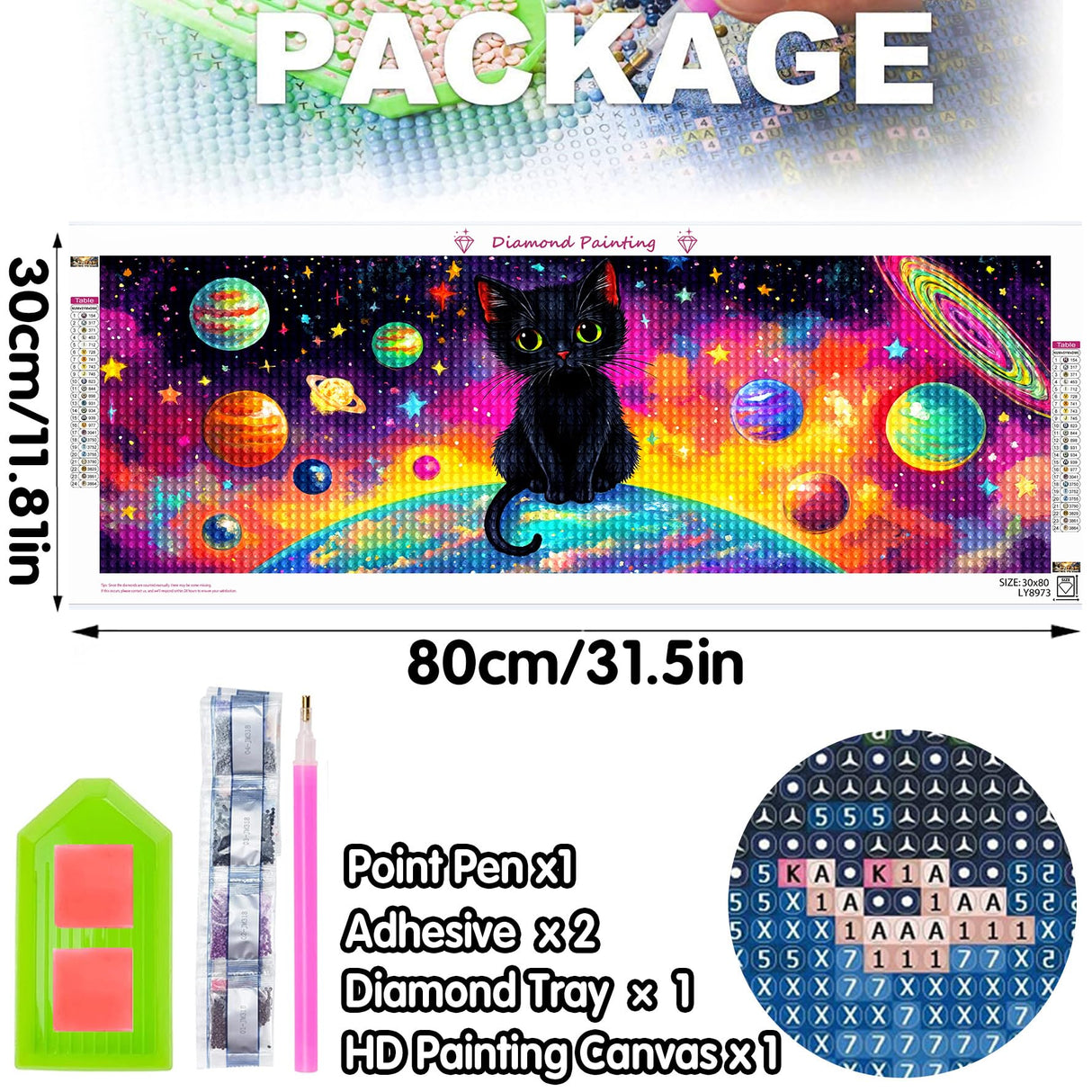 Bimkole Large Diamond Art Kits for Adults Cosmic Planet, Full Drill 5D DIY Rhinestone Embroidery Set Paint with Diamonds Art Cat by Number Kits Cross Stitch Home Wall Craft Decoration 31.5x11.81 Inch Bimkole