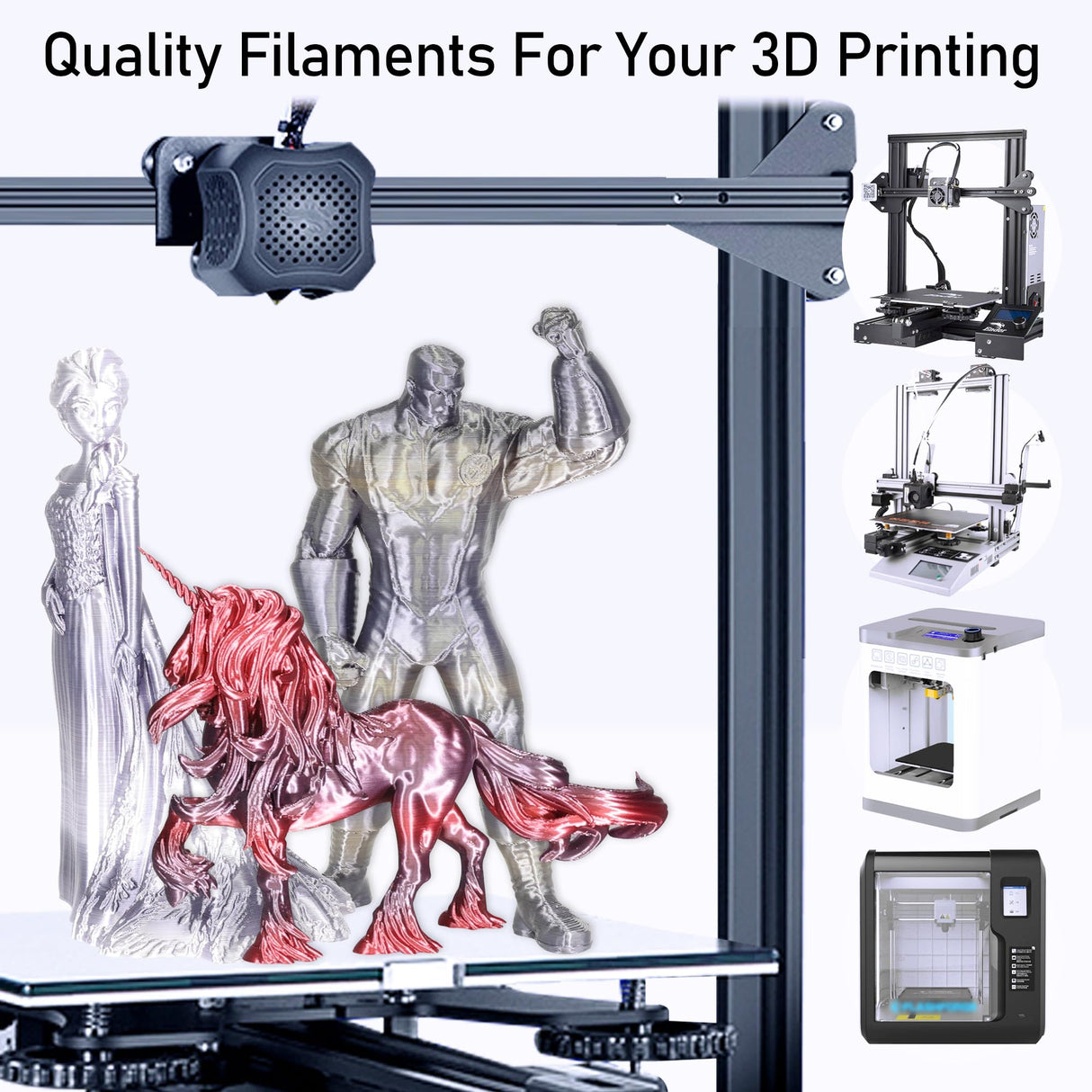 MIKA3D 6 Spools Fast 2 Color Change Silk PLA 3D Printer Filament Bundle, Silk Black Color Change to White/Red/Orange/Blue/Purple/Green, Each Spool 250g, Total 1.5kg Silk PLA Bundle 250g X 6 MIKA3D