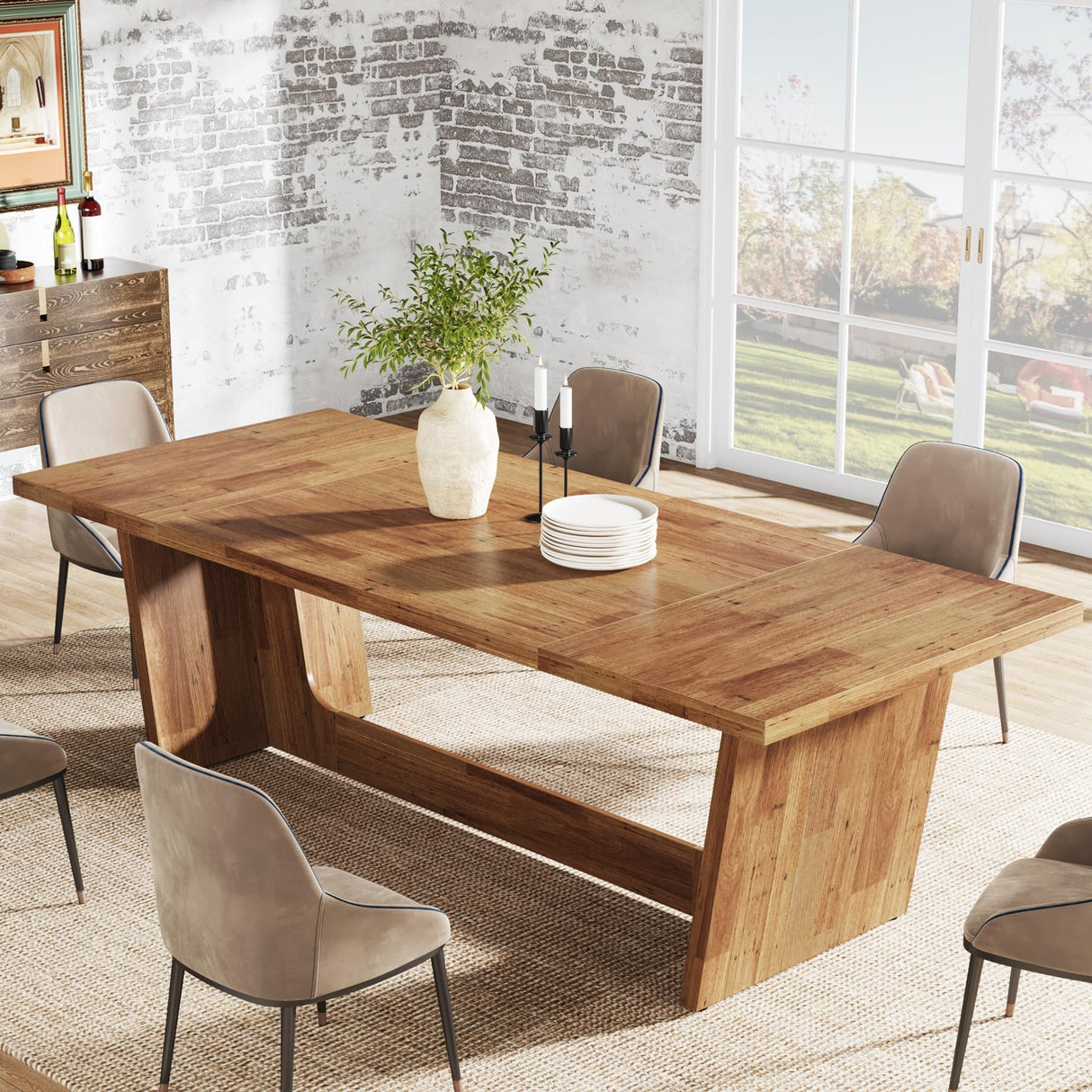 Tribesigns 70.87-Inch Dining Room Table: Wood Large Dining Table for 6-8 People, Rectangular Farmhouse Kitchen Table with Solid Pedestal, Rustic Long Dinner Table for Big Family Tribesigns