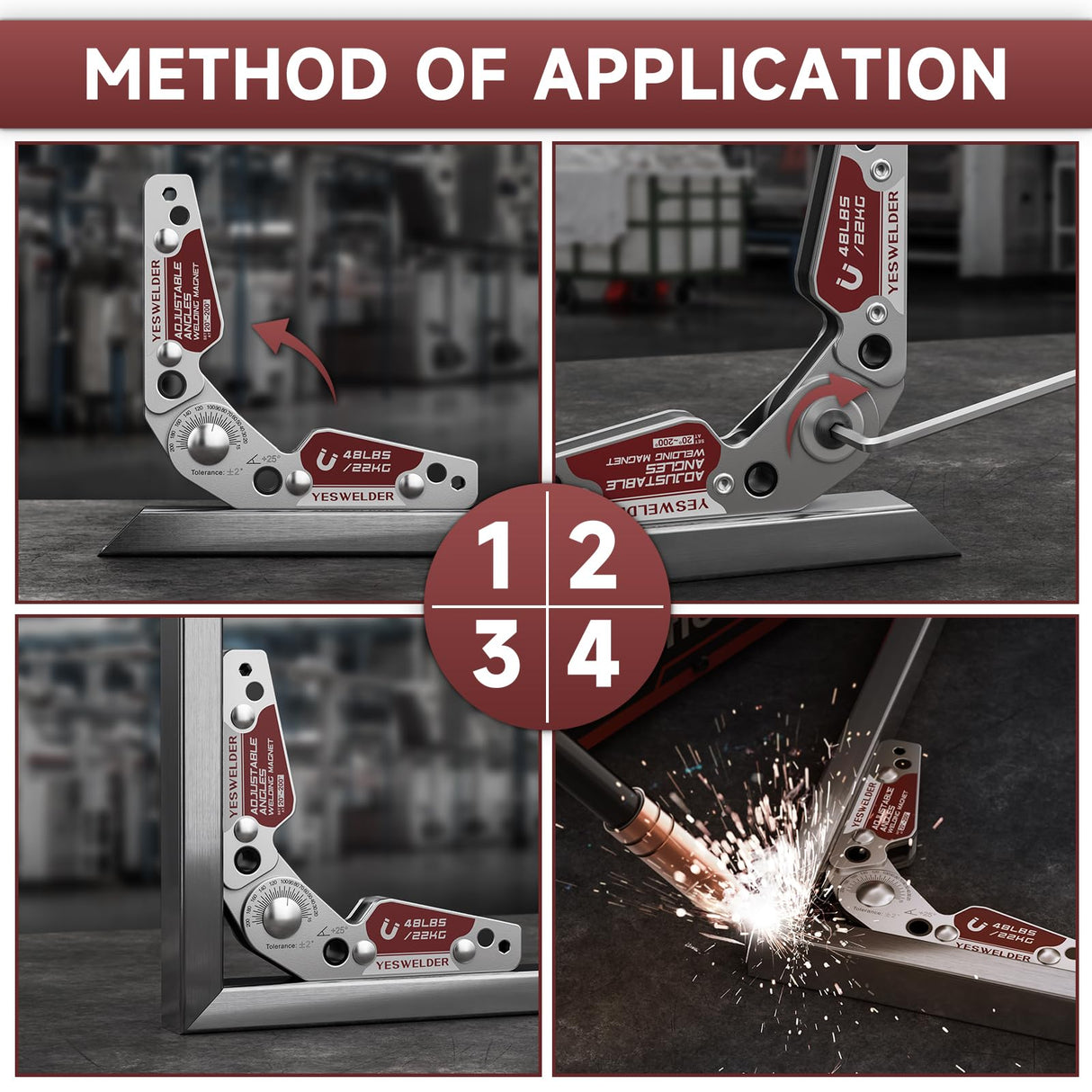 YESWELDER Adjustable Angle Welding Magnet 20-200° Magnetic Welding Holder of 48LBs Holding Power Welding Accessory YESWELDER