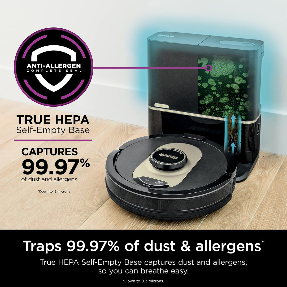 Shark AV2501AE AI Robot Vacuum with XL HEPA Self-Empty Base, Bagless, 60-Day Capacity, LIDAR Navigation, Perfect for Pet Hair, Compatible with Alexa, Wi-Fi Connected, Carpet & Hard Floor, Black Shark