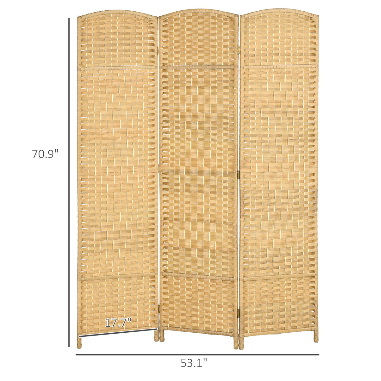 HOMCOM 3 Panel Room Divider, 6' Tall Folding Privacy Screen, Hand-Woven Freestanding Wall Partition for Home Office, Bedroom, Nature Wood HOMCOM