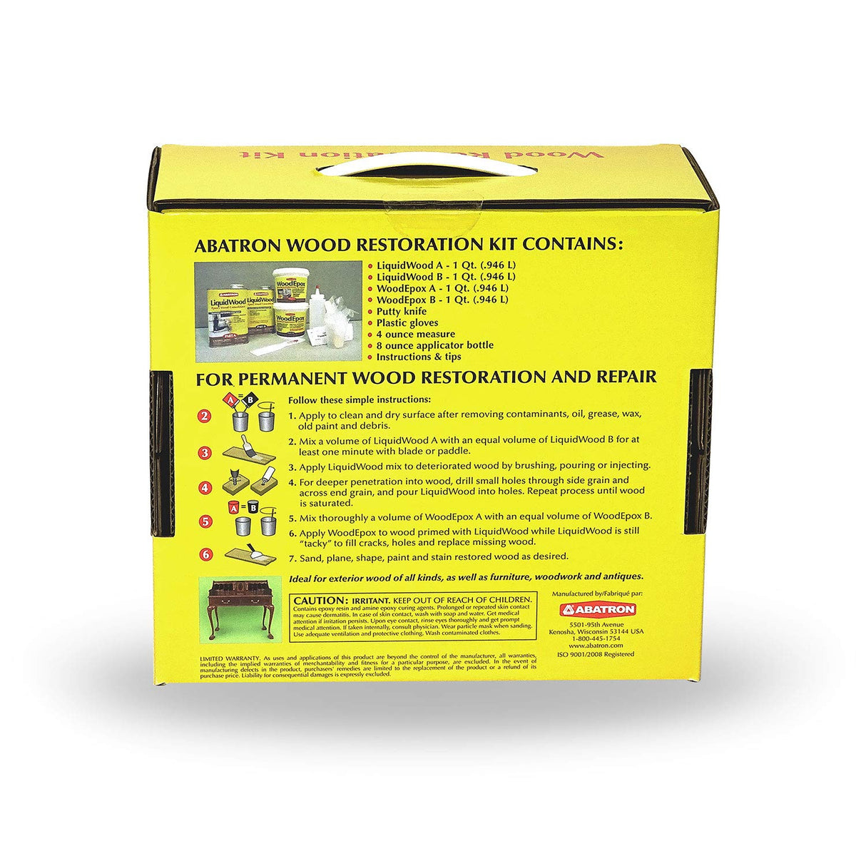 Abatron Wood Restoration Kit - 4 Quart - Includes LiquidWood Epoxy Resin Wood Hardener and WoodEpox Wood FIller Abatron