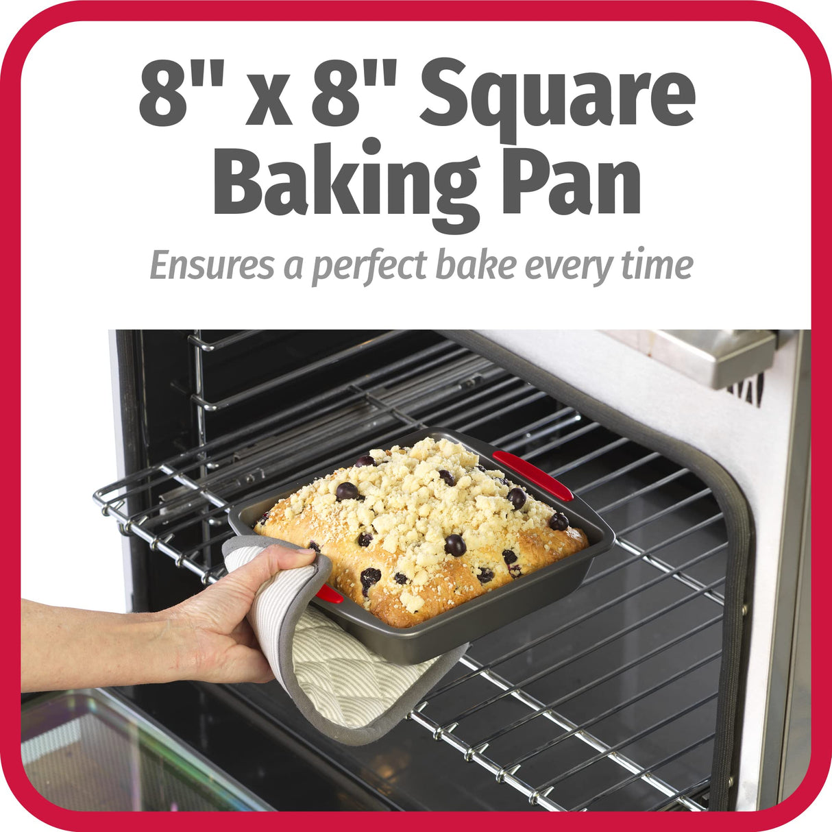 GoodCook MegaGrip 8” x 8” Non-Stick Square Baking Pan with Silicone Grip Handles - Heavy-Gauge Steel Cake Pan Baking Dish for Brownies, Bread, Cake, Baked Goods GoodCook