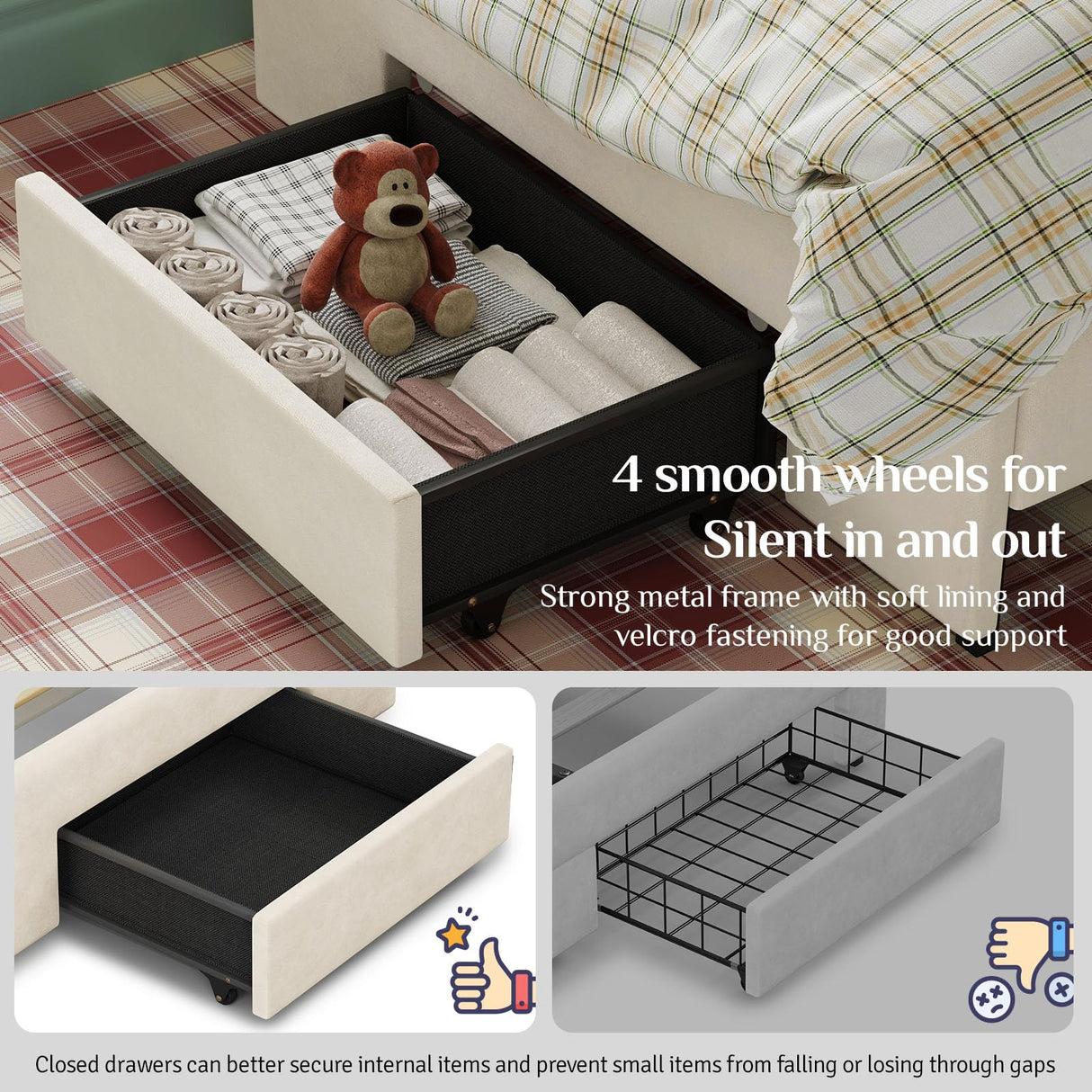 Belffin Twin Size Bed Frame with 1 Storage Drawer, Upholstered Bed Frame with Adjustable Diamond Headboard, Velvet Modern Platform Bed Frame, No Box Spring Needed, Easy to Assemble, Beige Belffin