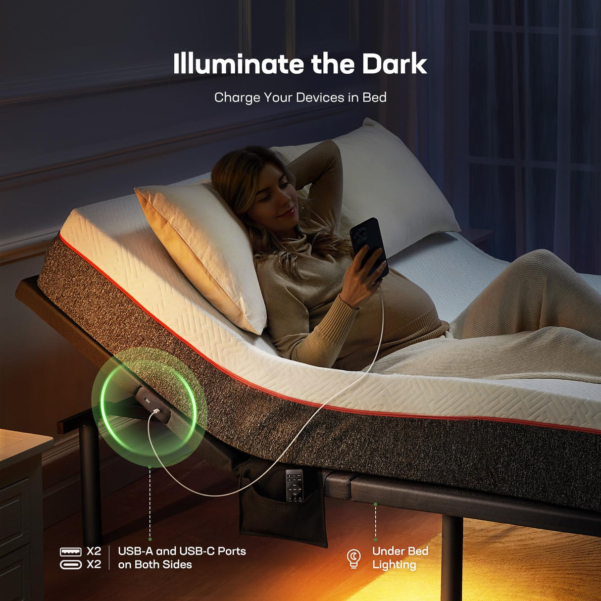 Marsail MS01 Split King Adjustable Bed Frame + 10-inch Gel Memory Foam Mattress, Adjustable Bed Base with Under-Bed Nightlight, Wireless Remote Control Adjustable Bed with 4 Height Options, Split King Marsail