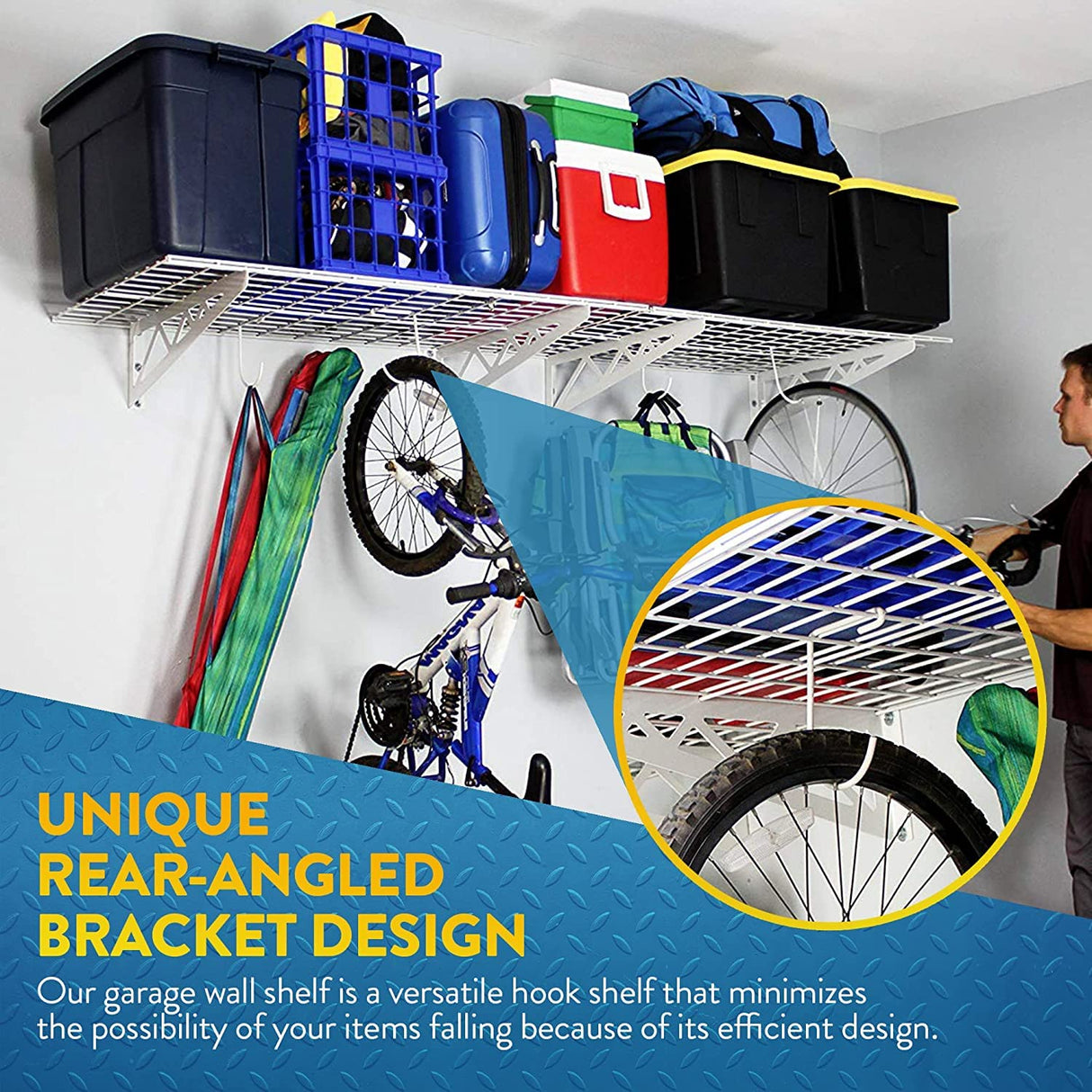 MonsterRax | Garage Wall Shelf Two-Pack White or Hammertone | Three Size Options | Includes Bike Hooks | 300lb Weight Capacity (White, 12''x36'') MR-WS1 12x36-W MonsterRAX Storage Solutions