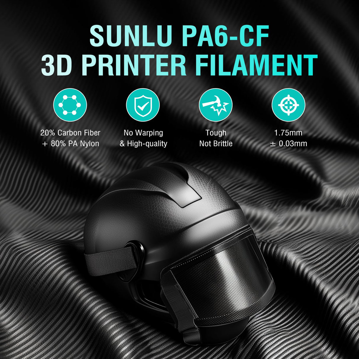 SUNLU 1KG PA6-CF 3D Filament 1.75mm, Heat Deflection Temperature up to 209°C, Made of 80% PA Nylon and 20% Carbon Fibers, Stiff & Strong & Heat Resistant, for Industrial Parts, Frosted Texture, Black SUNLU