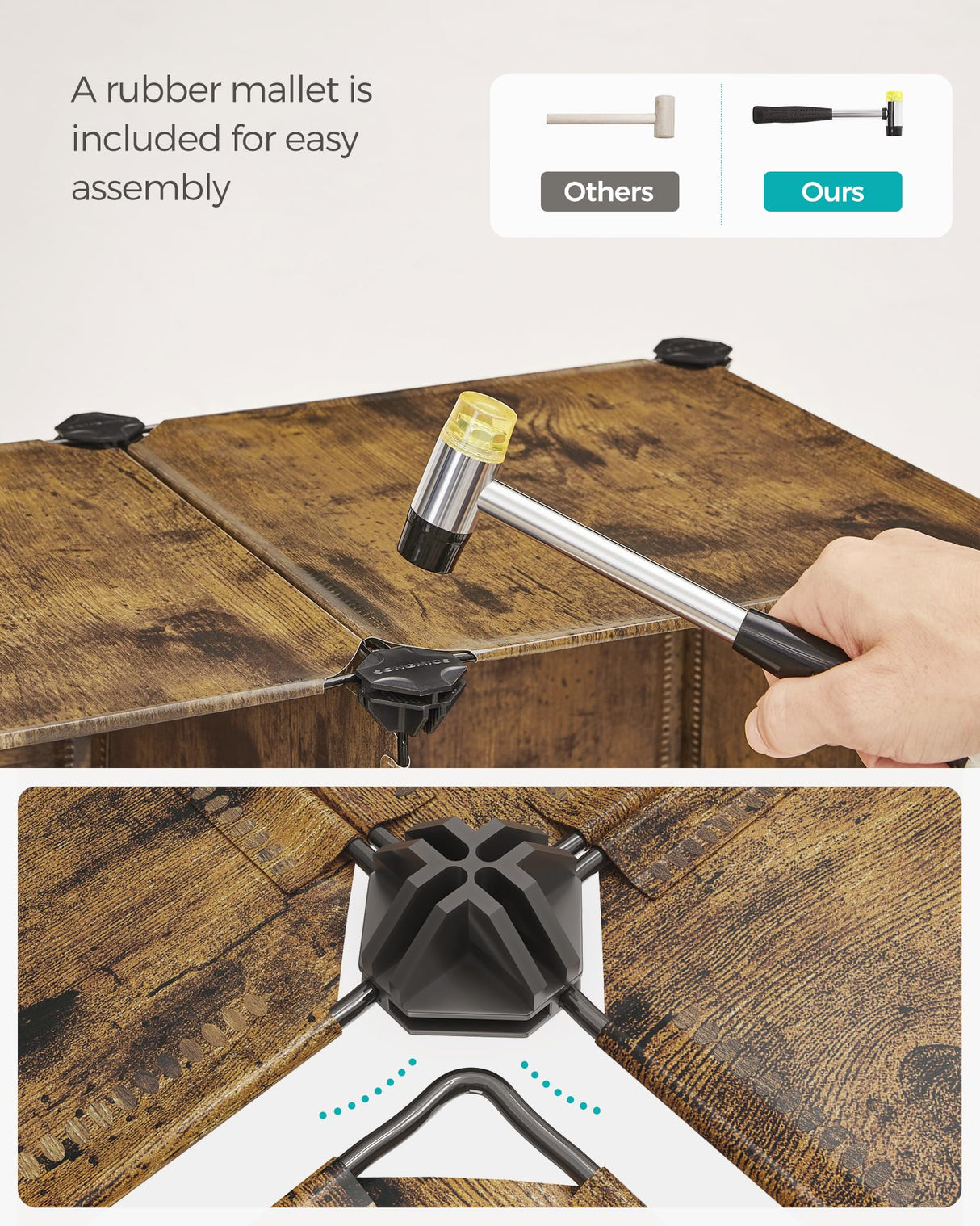 SONGMICS 6 Cube Storage Organizer, DIY Closet Shelf, Plastic Clothes Organizer, Modular Bookcase, 11.8 x 11.8 x 11.8 Inch Cubes, with Feet and Rubber Mallet, Rustic Brown ULPC111A01 SONGMICS