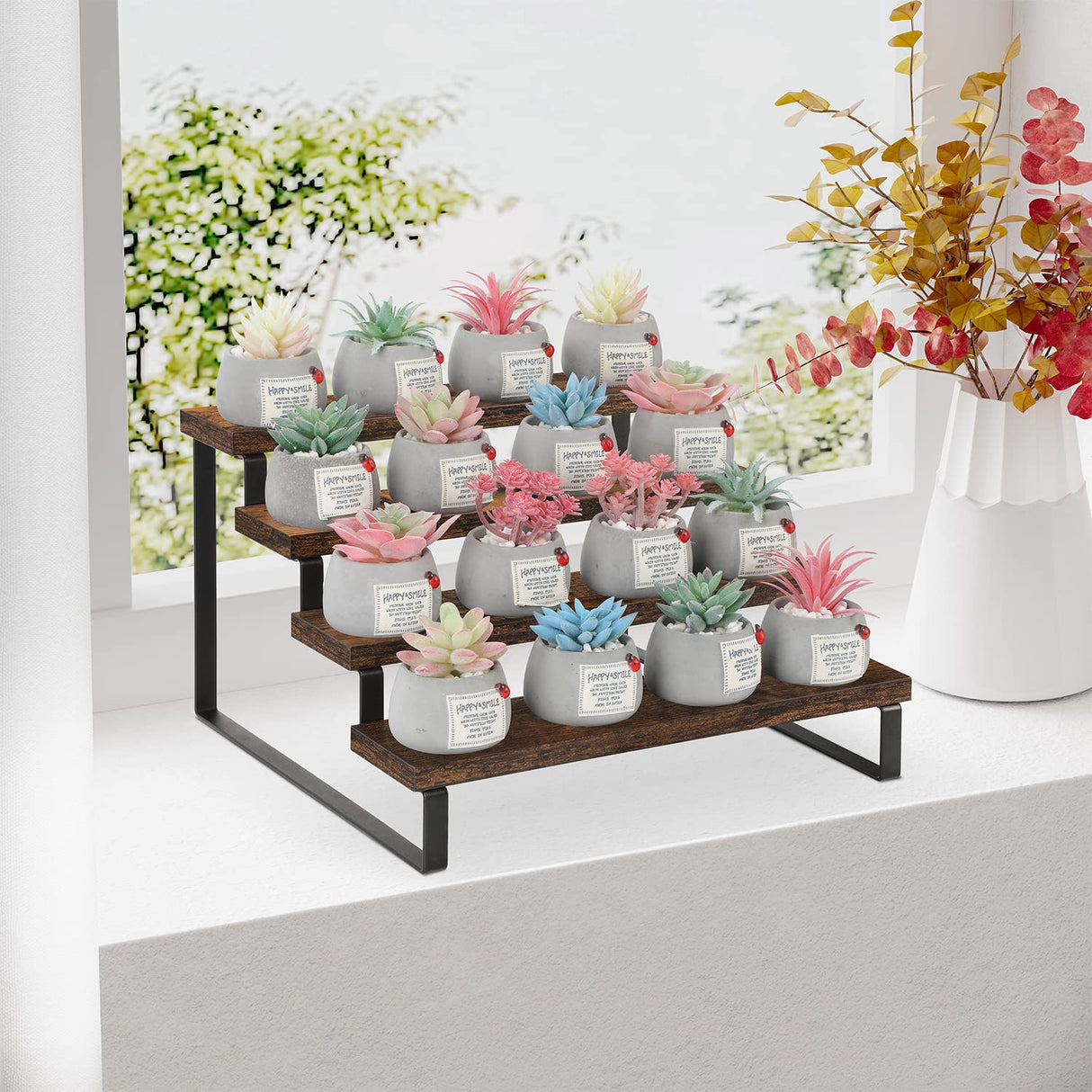 YINMIT Wooden Display Riser Stand, Tiered Perfume and Cologne Organizer Stand, 4 Tier Spice Rack Organizer, Rustic Display Shelf for Candles (4 Tier) YINMIT