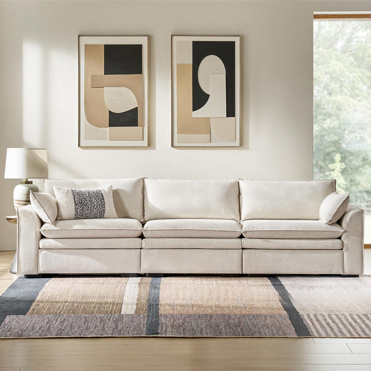 HULALA HOME 106" Modular Sectional Sofa, Oversized 3 Seater Couch with Double-Cushion, Modern Sofa with Deep Seat, Convertible Sectional Couch for Living Room, Ivory HULALA HOME