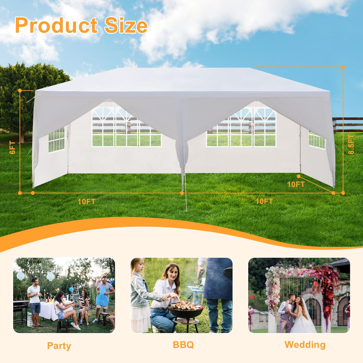 Outvita Outdoor Gazebo White Canopy with sidewalls, Wedding Party Tent with UV Blocking for Parties Sun Rain Shelter (10x20ft) Outvita
