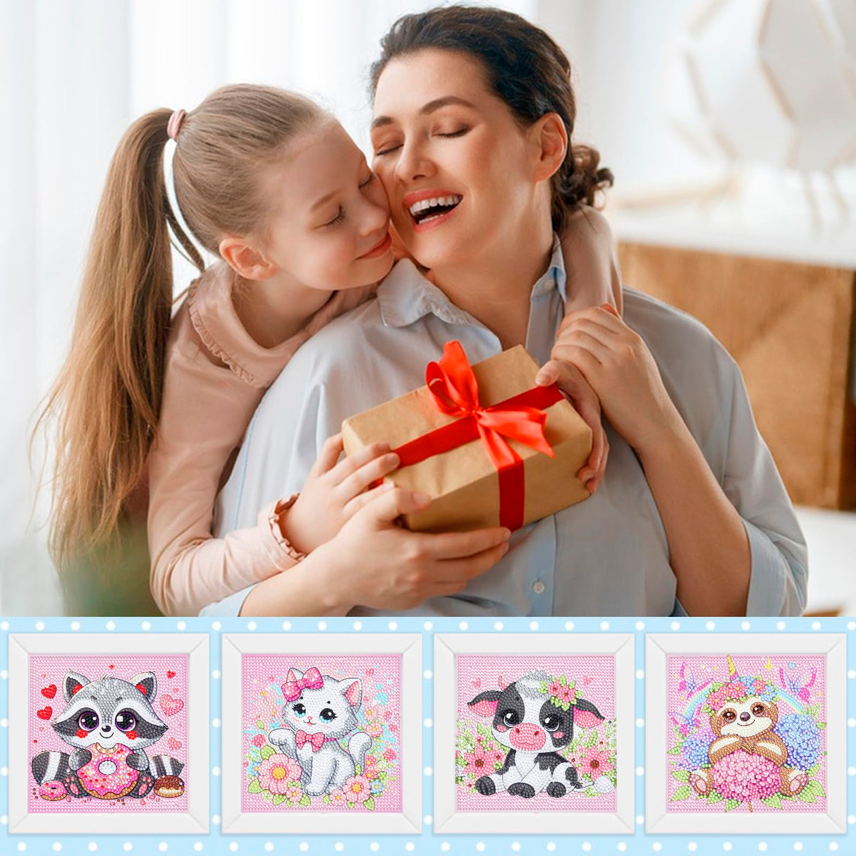 Diamond Art Kits for Kids, 4 Pieces Cartoon Animals Diamond Painting Kits for Adults Beginner, 5D Full Round Drill Gem Art Arts and Crafts for Kid Mosaic Kits for Gift Home Wall Decor Kids 6X6 inch NANZHOO