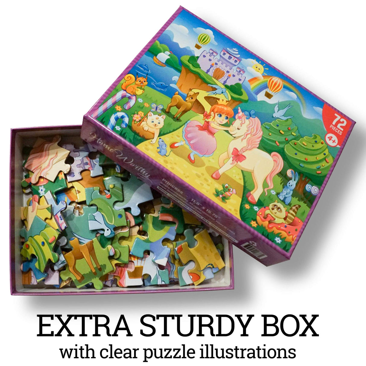 HomeWorthy (72 Pieces) Kids Jigsaw Puzzles - Durable Toddler Puzzles for Kids Ages 4-8 - Princess and Unicorn Design with Thick Puzzle Pieces and Sturdy Box HomeWorthy