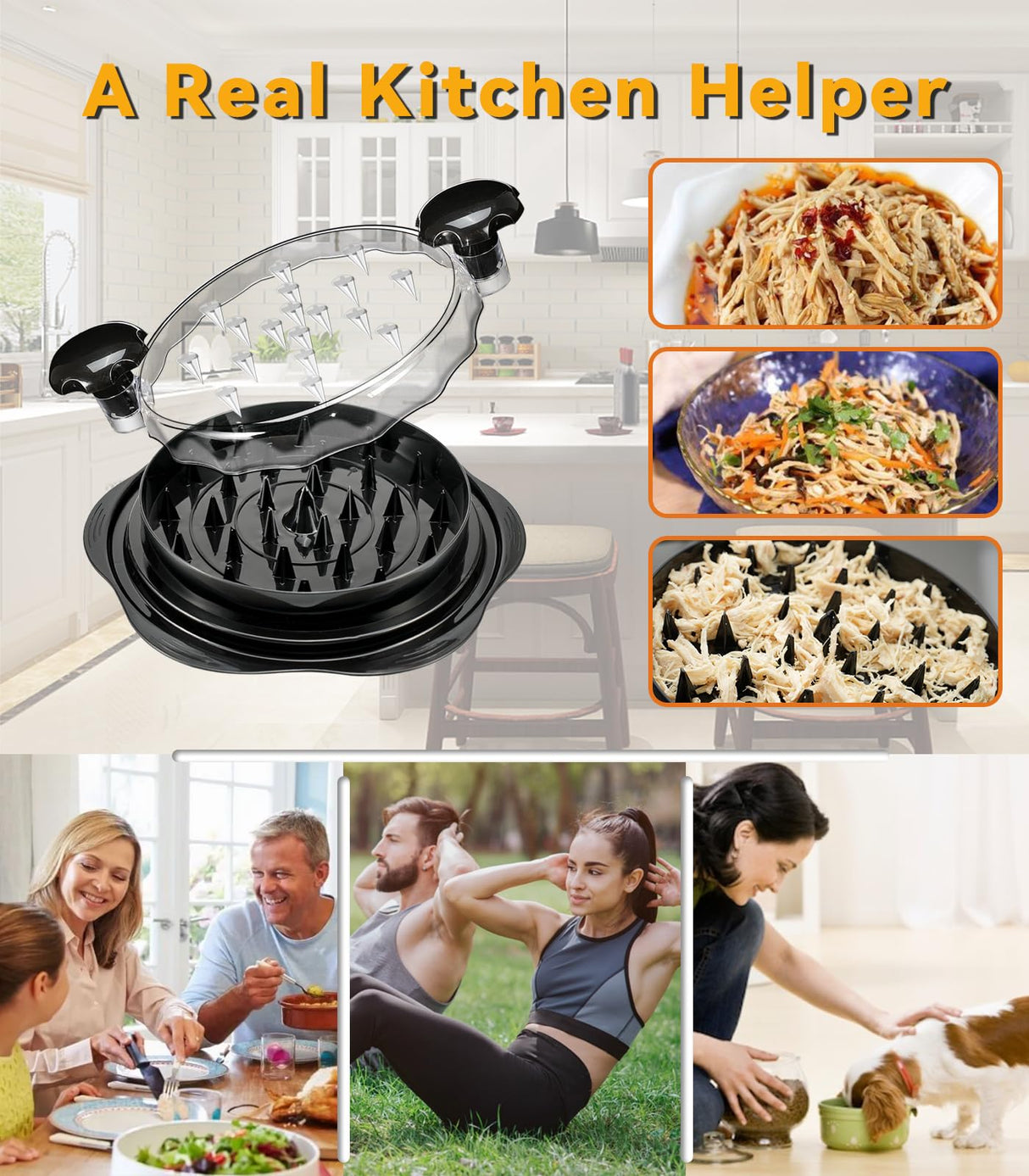 Hundop Chicken Shredder Tool Twist, Visible Chicken Breast Grinder Machine for Ground Food, Meat & Vegetables (Elegant Black) Hundop