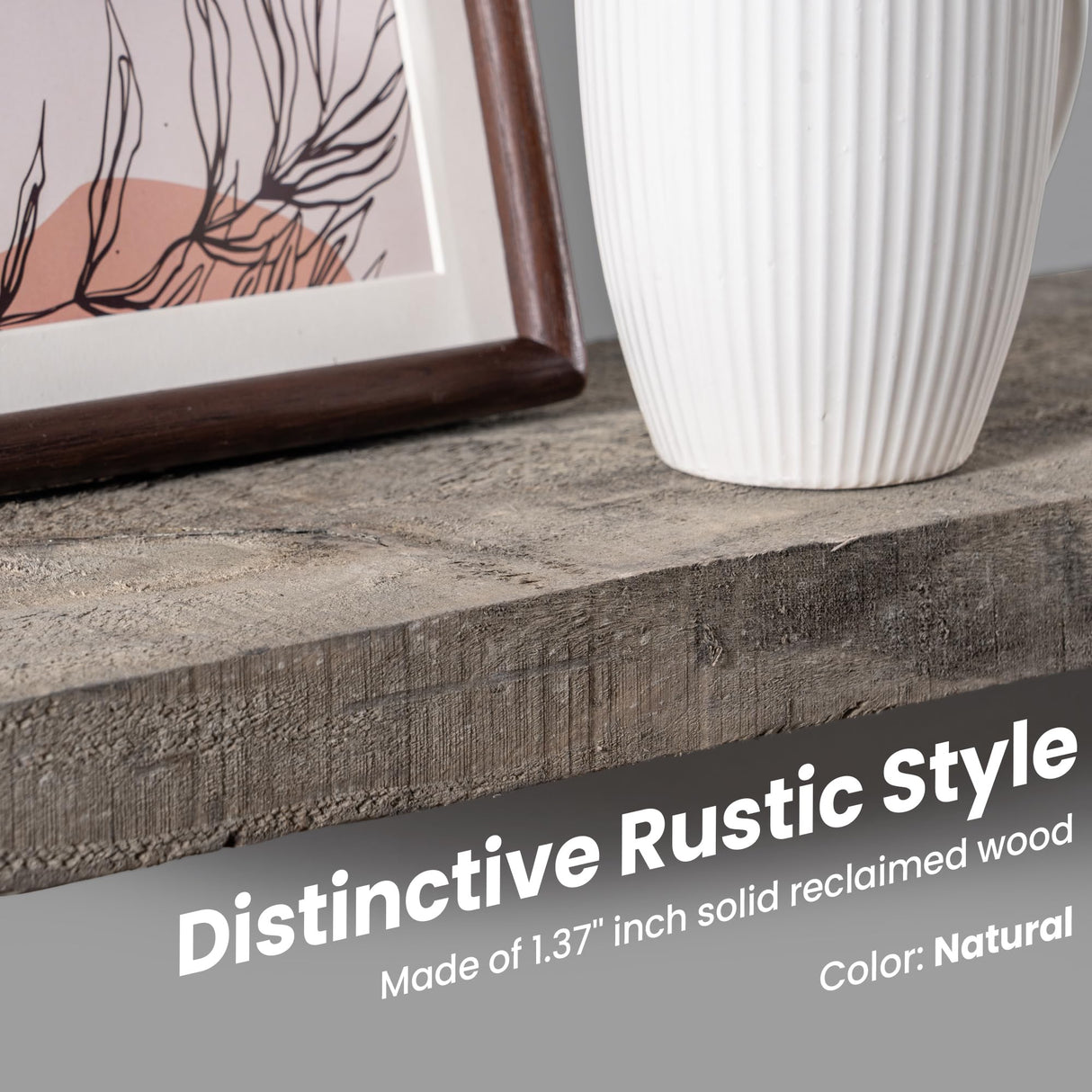 FLYJOE Floating Shelves | 8" Deep Rustic Reclaimed Barnwood Wall Hanging Shelves with Invisible Heavy-Duty Metal Bracket | Wall Mounted | Farmhouse Style | 36 inches, 2 PCs, Distressed Grey FLYJOE