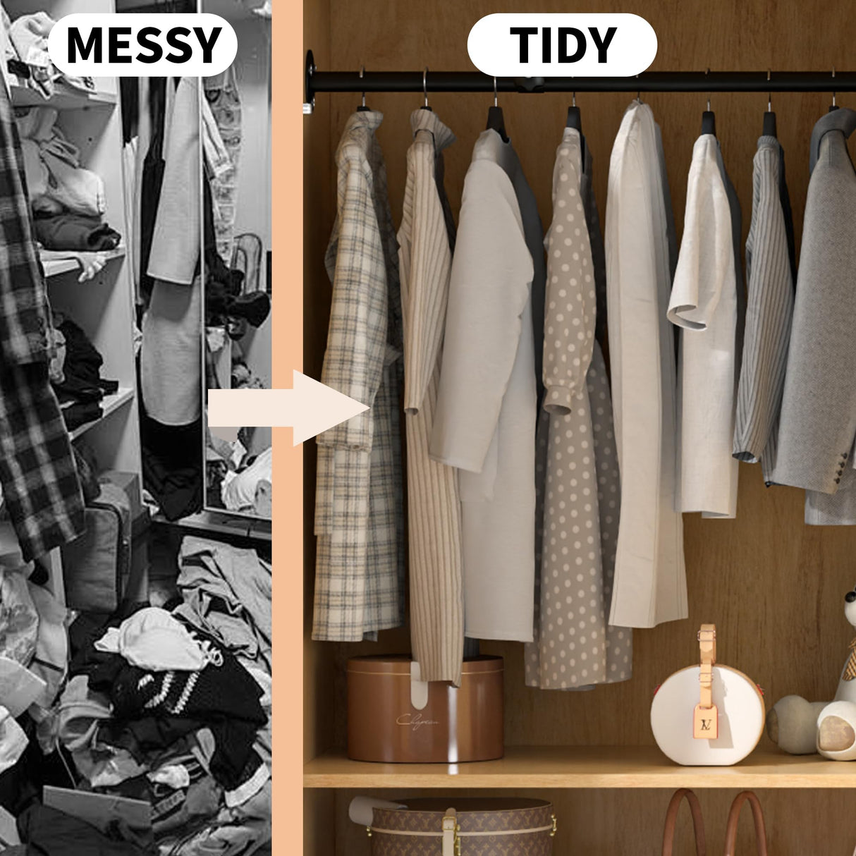 Wood Armoire Wardrobe Closet with Doors, Fluted Wardrobe Cabinet with 3 Drawers, Large Armoire Closet, Tall Clothing Storage Cabinet with Hanging Rod and Shelves, for Bedroom, Laundry, Natural Jluomei