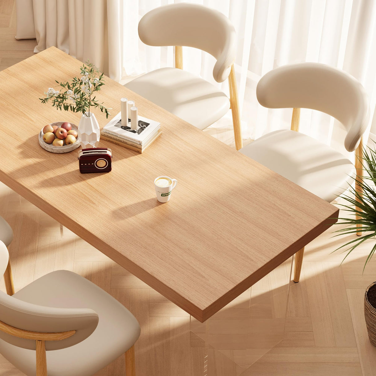 JCAJCA Kitchen Dining Chairs Set of 4 Modern Upholstered Leather Farmhouse Dining Room Chair with Metal Legs, Burlywood/Khaki JCAJCA