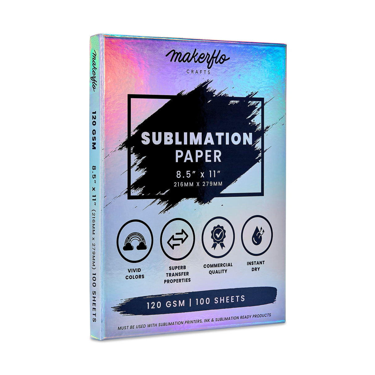 Makerflo Sublimation Paper 100 Sheets 8.5 x 11”, Heat Transfer Sublimation For Tumblers T-Shirts Phone Case Mugs, Printable Stickers Gifting Christmas DIY Enthusiast makerflo