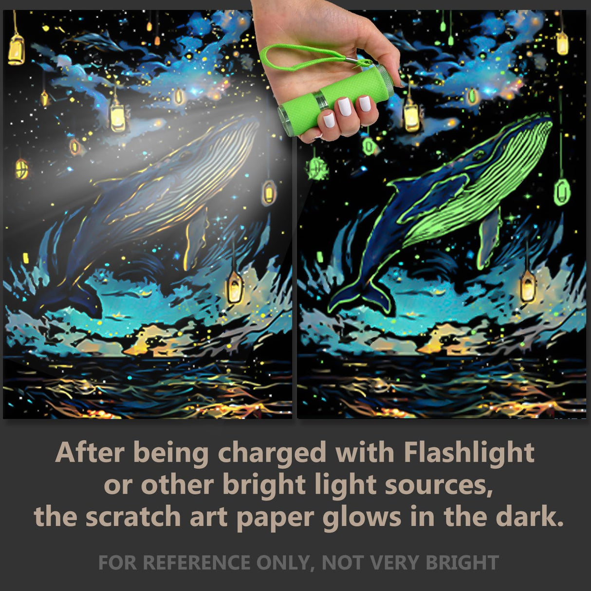Glow in The Dark Scratch Art Rainbow Painting Paper 8 Sheet with Pen / Cleaning Brush, Engraving Landscape Scratchboard(A4) for Kids Teens & Adults, Fun Sketch Card Creative Craft Toy (Animal) AP ARTSPER