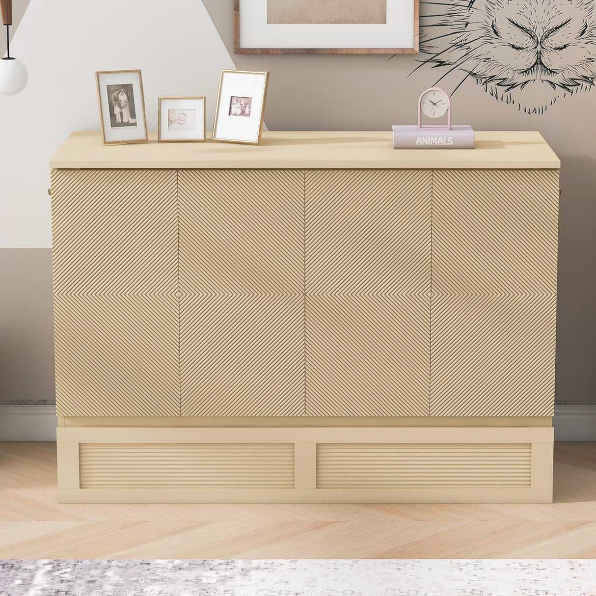 Ball & Cast Murphy Bed Full Size with Drawer and A Set of Sockets,Bedroom Folding Wall Cabinets Frame w/USB Ports & Pulley Structure Design,Hideaway Bed for Guest Room,Study,Office,Golden Ball & Cast