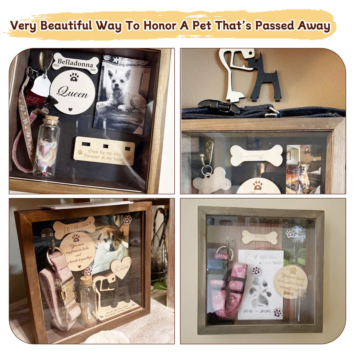 Dog Memorial Shadow Box Gift Pet Memory Display Case Wooden Picture Frame Pet Paw Ink Kit Glass Fur Jar Pets Keepsake Holder for Passed Away Dogs Cats idea Gifts for Pet Lover (Brown Dog Frame) TIOTG